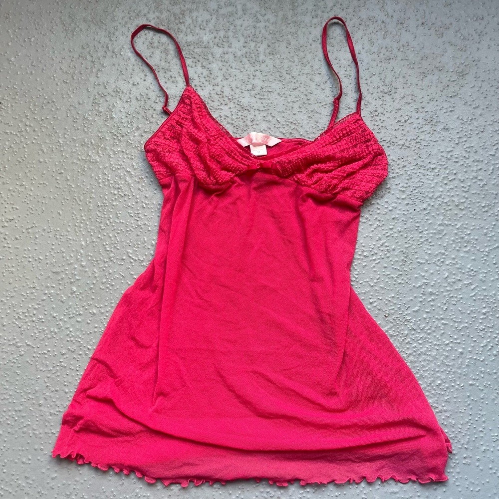 Victoria's Secret Pink Cami Top Womens Medium Lingerie Hot Pink Ruffle Trim Sexy - Picture 5 of 5